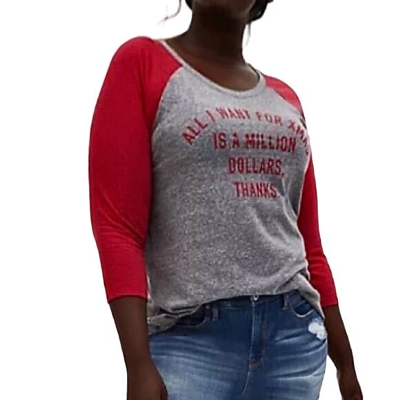 TORRID 0 large "all I want for Xmas is a million dollars" tee TS 2995 - Picture 1 of 11